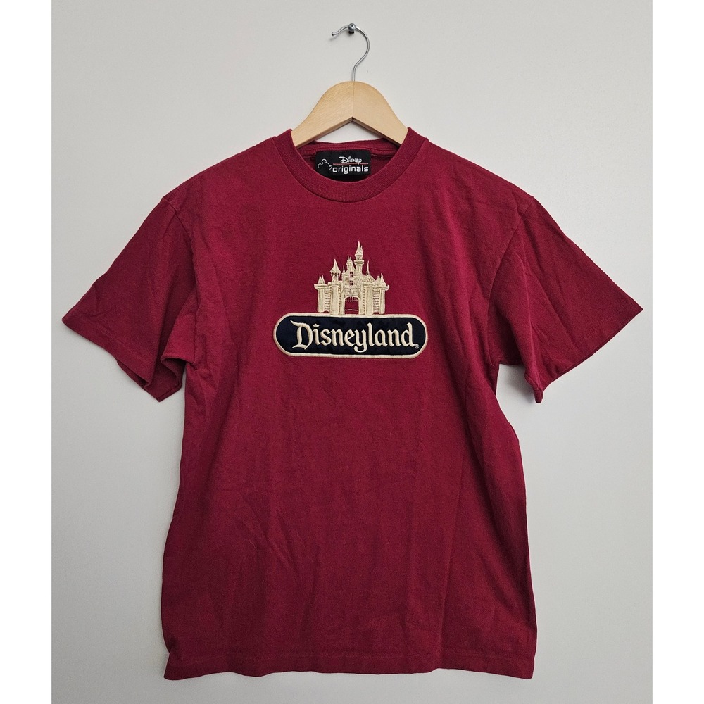 Vintage‎ Disney Originals Disneyland T Shirt Maroon Embroidered Castle Mens S/M